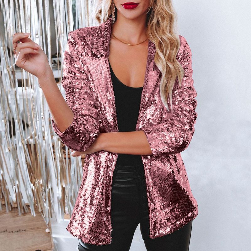 Damenbekleidung Neue Strickjacke im Pendlerstil mit Revers, langärmelig, Pailletten, lässige Anzugjacke für Damen_voghion.com