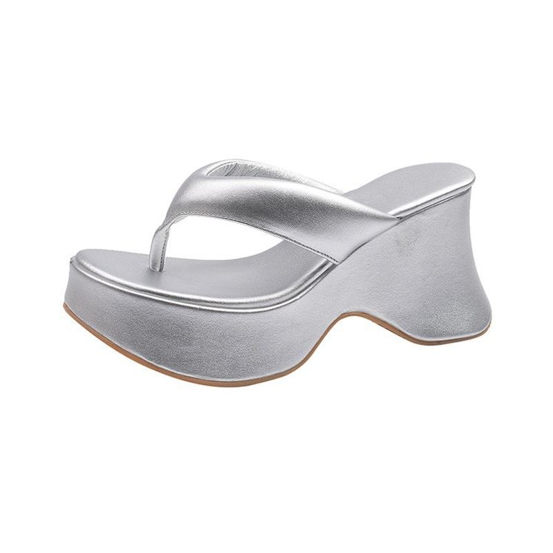 Plateau-Flip-Flops für Damen, trendige, elegante Sommersandalen für Damen mit bequemer Plateau-Fußgewölbeunterstützung, zum Gehen im Freien, Gummisohlen_voghion.com