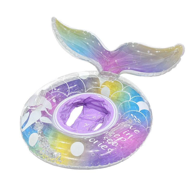 Flotador inflable de PVC con diseño de sirena brillante para niños, con volante y bolsillo (diseño engrosado, incluye bomba de aire y kit de reparación)._voghion.com