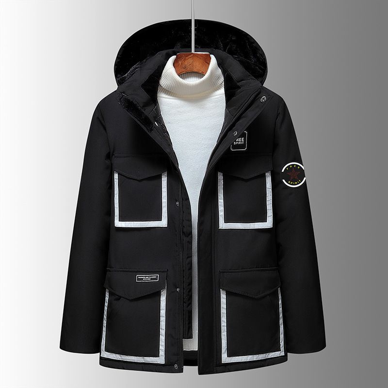 Cappotto lungo invernale da uomo – Piumino luminoso in stile coreano con cappuccio staccabile – Isolamento in poliestere spesso per freddo estremo (M-6XL)_voghion.com
