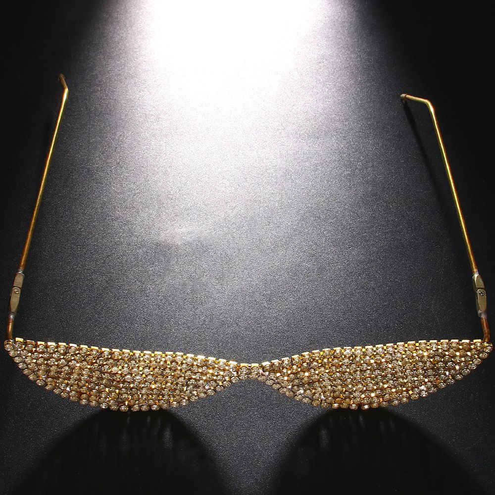 Shiny Full Diamond Rhinestone Glasses Frame Lens Free Metal Foldable Eye Frame Face Accessories Female Frame_voghion.com