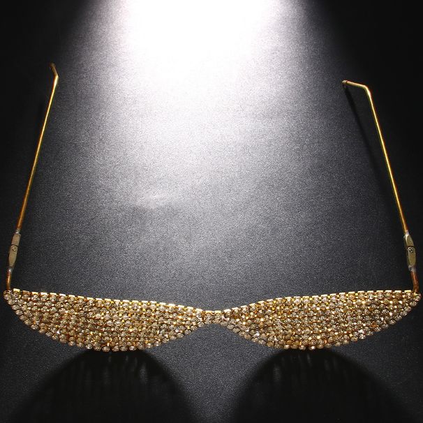 Shiny Full Diamond Rhinestone Glasses Frame Lens Free Metal Foldable Eye Frame Face Accessories Female Frame_voghion.com