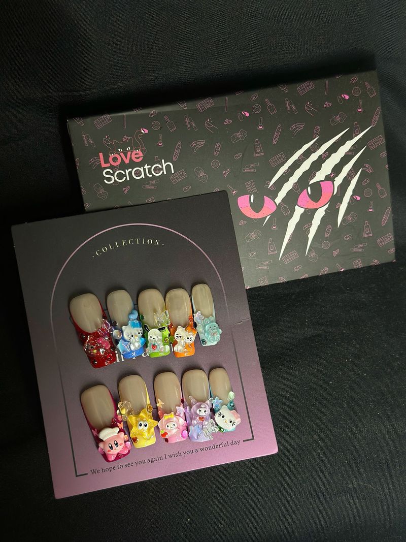 Love Scratch Long Square 4D Cartoon French Tips Square Press-on Nail_voghion.com