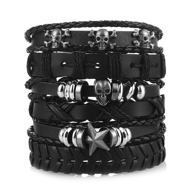 Mulsanne Leather Skull Multi-layer Bracelet For Men New Hip-hop Style Braided Jewelry_voghion.com