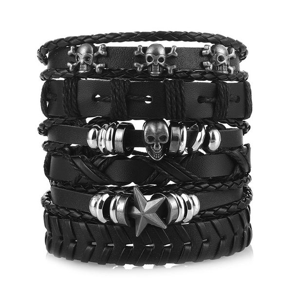 Mulsanne Leather Skull Multi-layer Bracelet For Men New Hip-hop Style Braided Jewelry_voghion.com