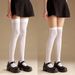 Calze bianche antiscivolo in silicone extra lunghe sopra il ginocchio, calzini a metà polpaccio JK_voghion.com