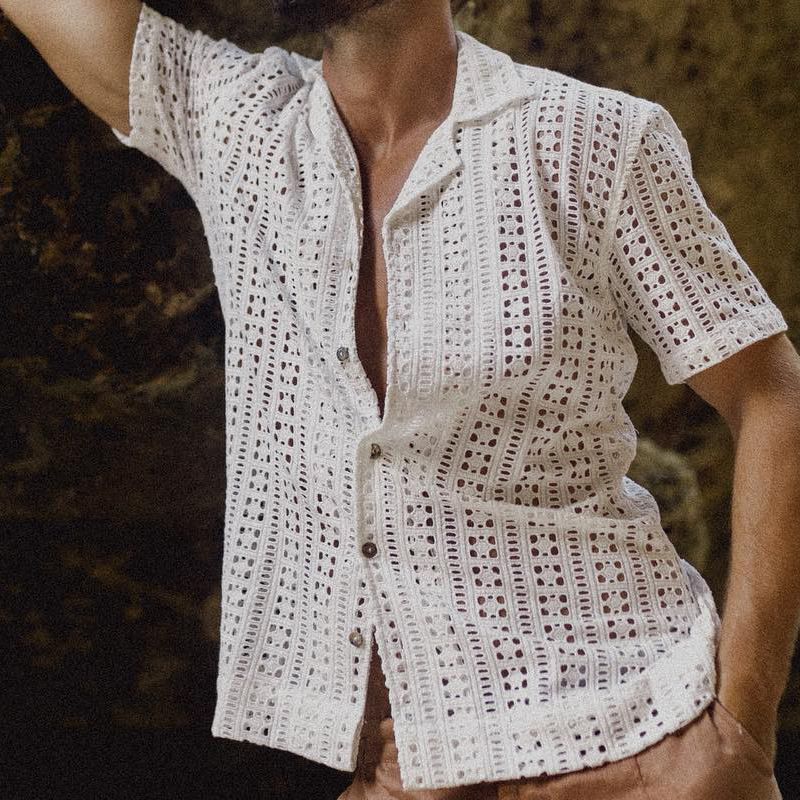 Men's Clothing European And American Spring And Summer New Men's Casual Shirts Cross Border Hot Selling Hollow Design Tops Loose Shirts For Men_voghion.com