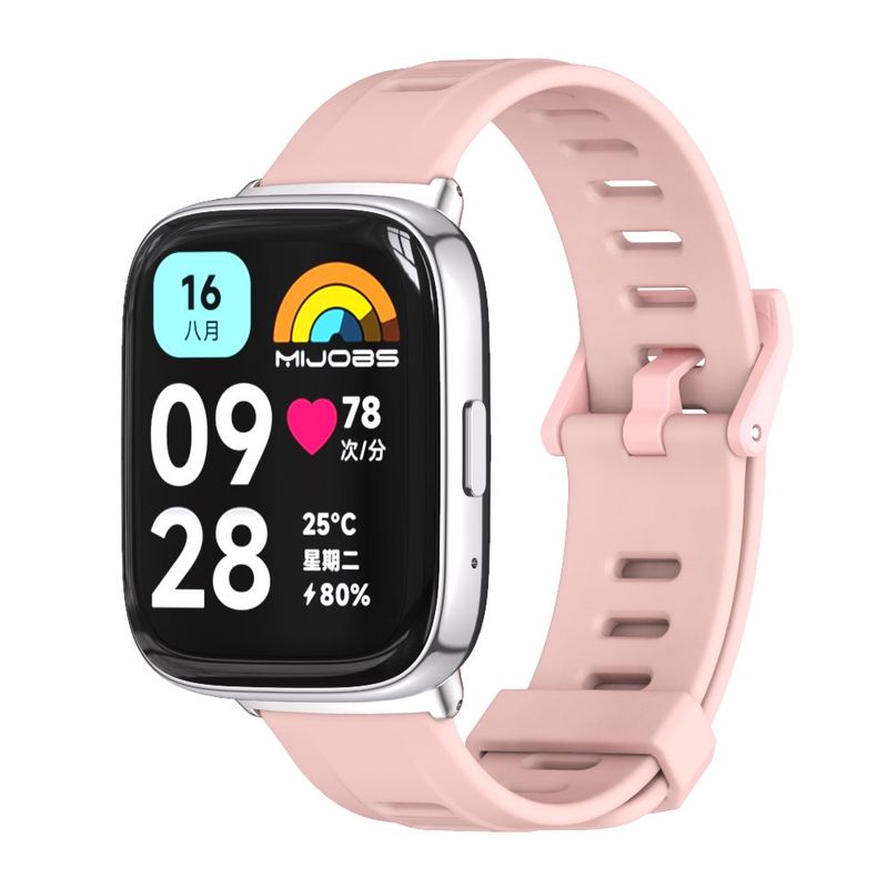 Correa de reloj de TPU transpirable con orificios planos Mijobs para Redmi Watch 3 Lite/Watch 3 Active (rosa y plata)_voghion.com