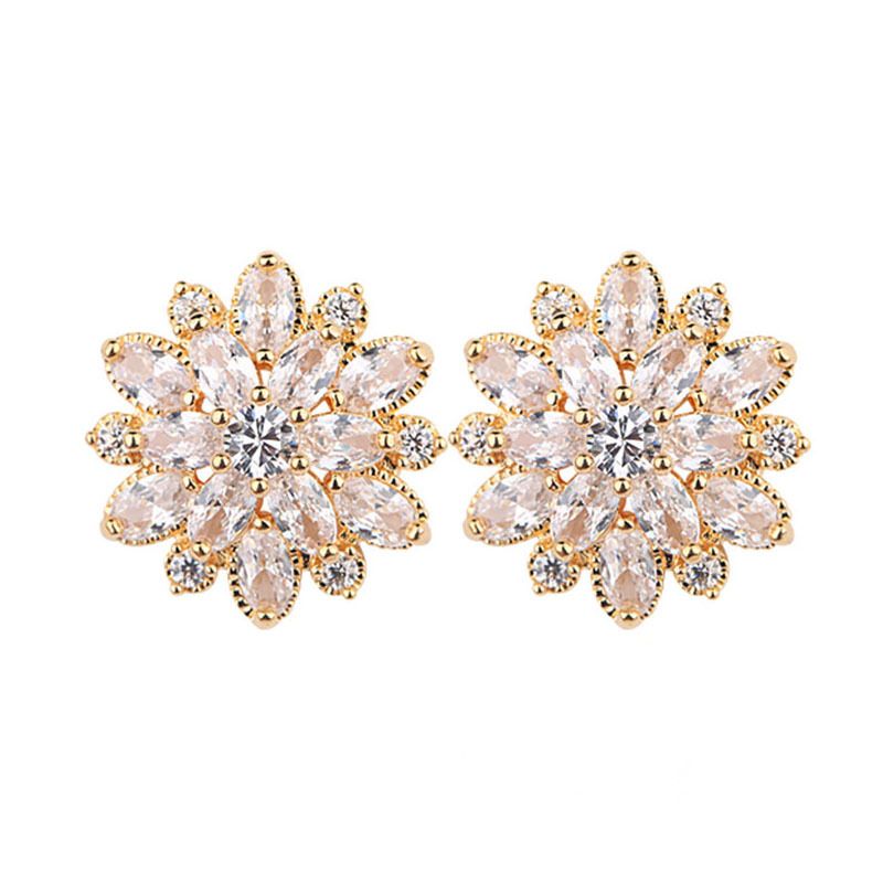 Ruose Jewelry Suower Doppelschicht Zirkon Ohrstecker Mode Damen Kupfer Ohrringe Zubehör_voghion.com