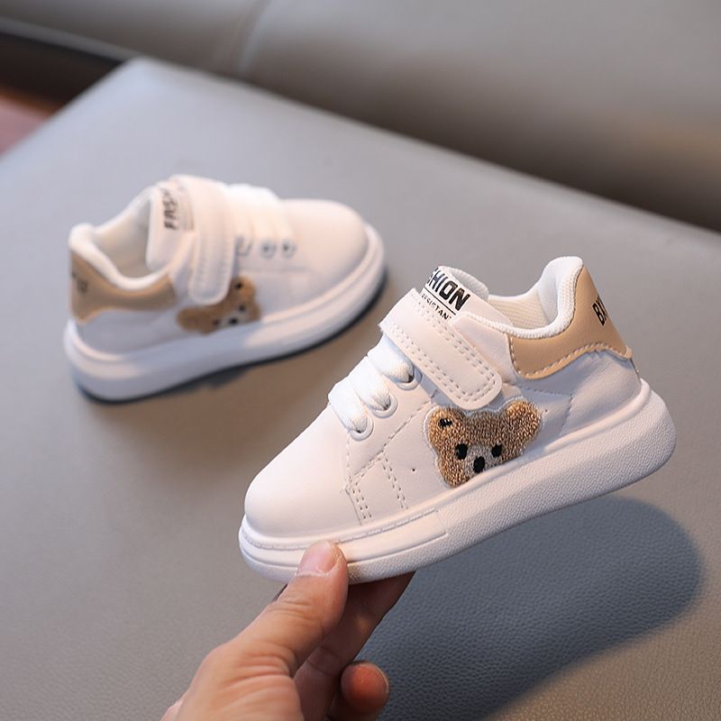 XUANMU Cute Furry Bear Pattern Children Sneakers Flat Heel Baby Girl Shoes Platform Little Boy Running Shoes Kids tenis Shoes X0042_voghion.com