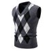 Gilet in maglia Argyle da uomo – Maglione senza maniche slim fit con scollo a V_voghion.com