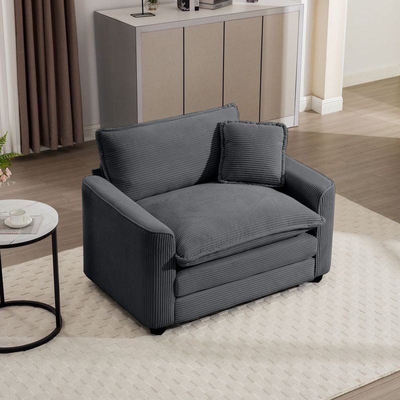 Grey Corduroy Fabric, Comfortable Single Chair Deep Seat Sofa With One Pillow, Suitable For Living Room And Bedroom, Club Multiple Occasions_voghion.com
