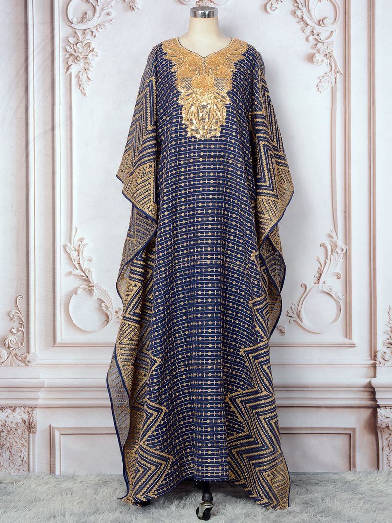Robe musulmane pour femme, robe deux pièces tendance, brodée, col perlé, motif floral_voghion.com