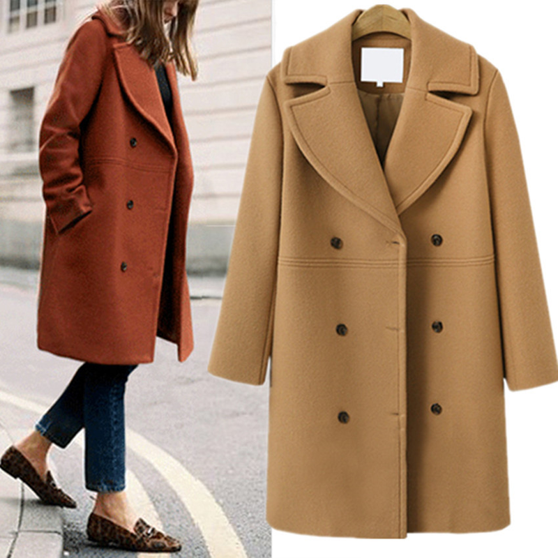 Autumn and winter large size women's woolen coats women's double-breasted mid-length windbreaker woolen coat _voghion.com