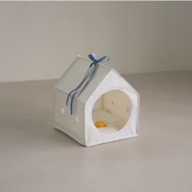 Casa semicerrada para mascotas, de color sólido, coreana, para todas las estaciones, para gatos y perros, con tienda de campaña desmontable y lavable_voghion.com