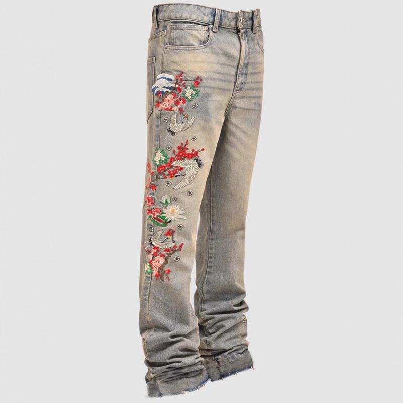 Abbigliamento maschile Nuovi pantaloni dritti in denim da uomo Street Fashion Ins Pantaloni dritti in denim elasticizzato con toppe popolari_voghion.com