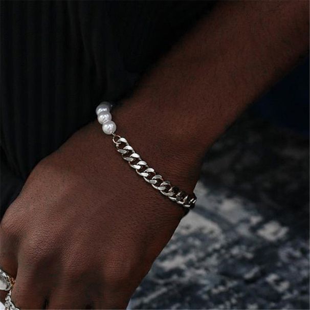 Personalisierte Perle Spleißen Kubanische Kette Herrenmode Hip-Hop Einfache Paar Armband Damen Trendy Cool_voghion.com
