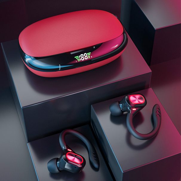 Auriculares inalámbricos Bluetooth S730 con gancho para la oreja, NFC, control de voz, alcance de 10 m, 8 h de reproducción (negro, rojo y plateado)_voghion.com