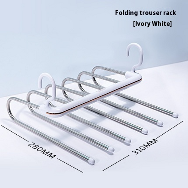 Foldable Pants Hanger Organizer - 5-Tier Space Saving Closet Storage With Non-Slip Clamps, Magic Snap Design_voghion.com