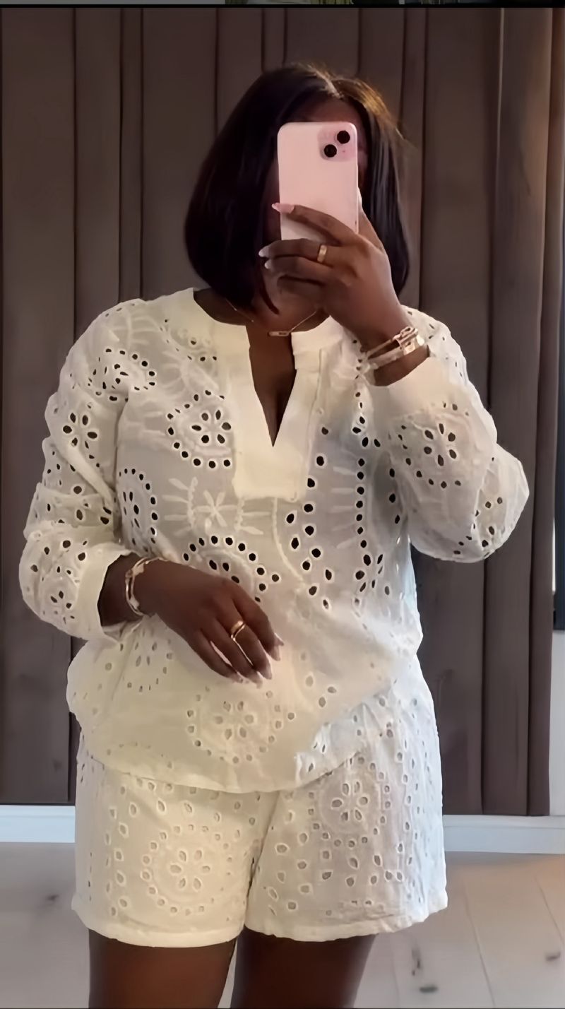 Vêtements pour femmes, nouvelle collection printemps, couleur unie, manches longues, col en V, short taille haute, costume deux pièces décontracté_voghion.com