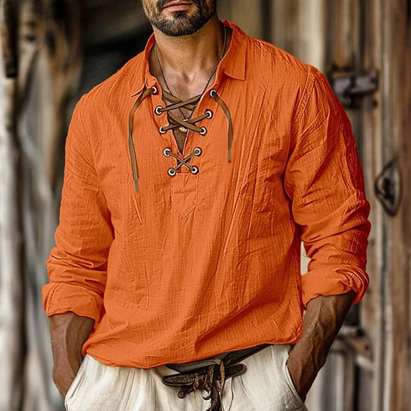 Camicia da uomo a maniche lunghe in cotone e lino tinta unita, taglia europea, vestibilità aderente per ragazzi_voghion.com