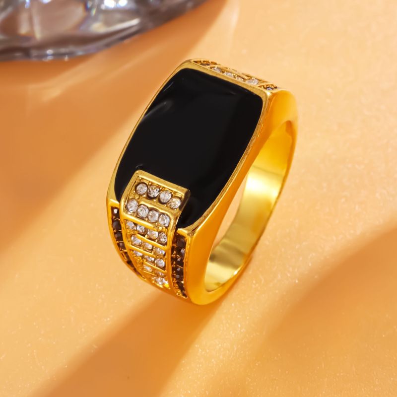 Unisex Gioielli Moda gioielli nuovo anello in oro con diamanti neri a faccia larga_voghion.com