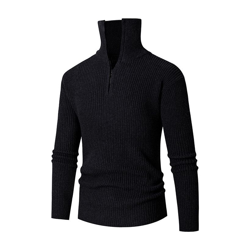 Camicia da uomo calda e sottile con fondo e mezza zip, maglione casual in maglia interna a collo alto_voghion.com