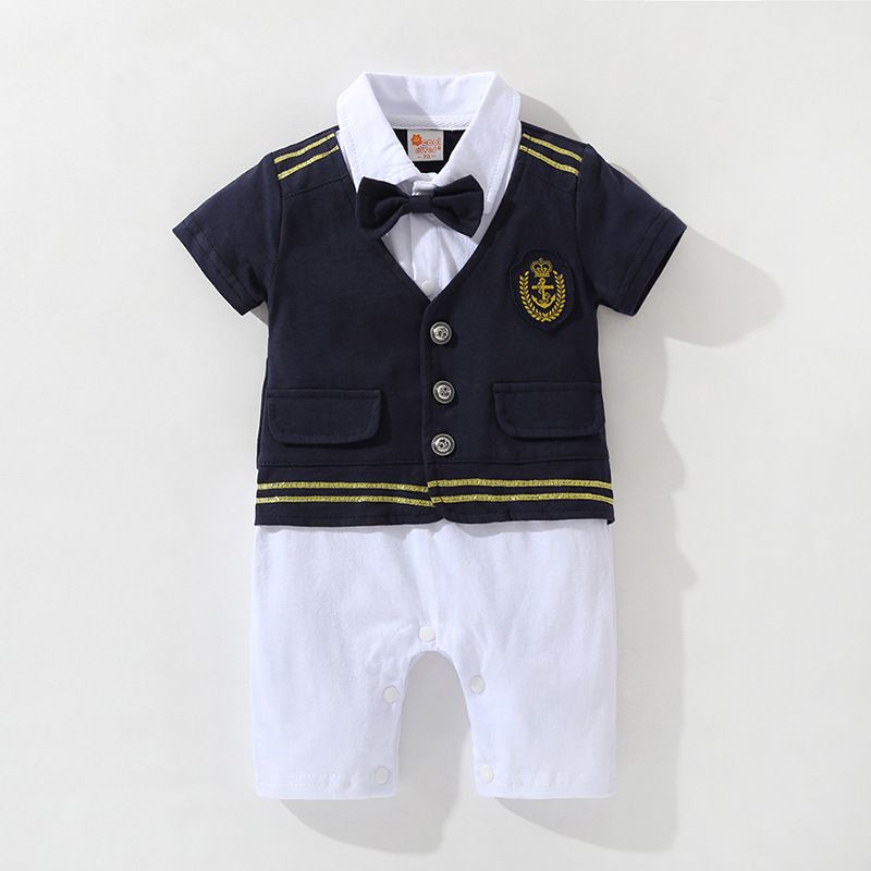 Mother & Kids children's clothing first hand source boy navy style baby summer short sleeved one piece baby clothes_voghion.com