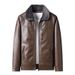 Men's jacket with fleece thickened simple fur one large size leather coat_voghion.com