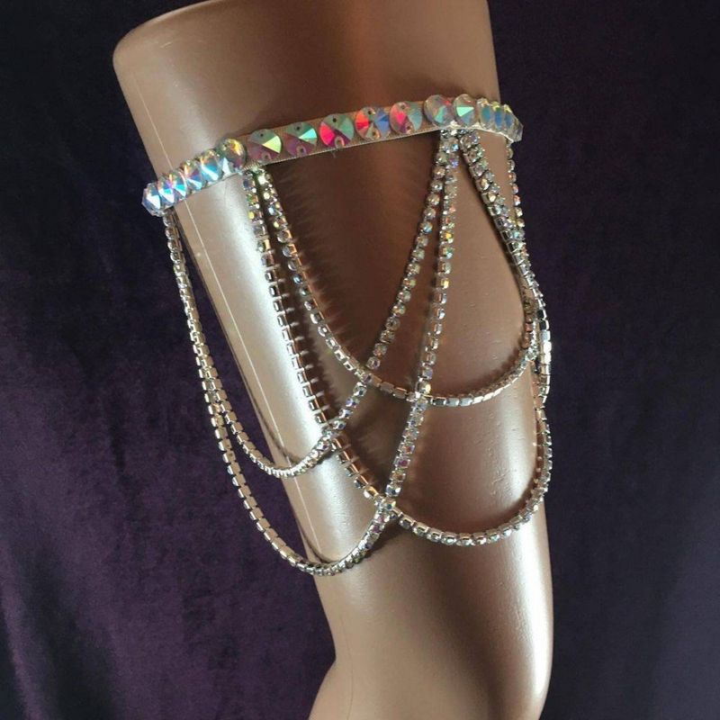 Trendy rhinestone multi-layer fashion street photography sexyAB color personalized nightclub style beautiful leg body_voghion.com