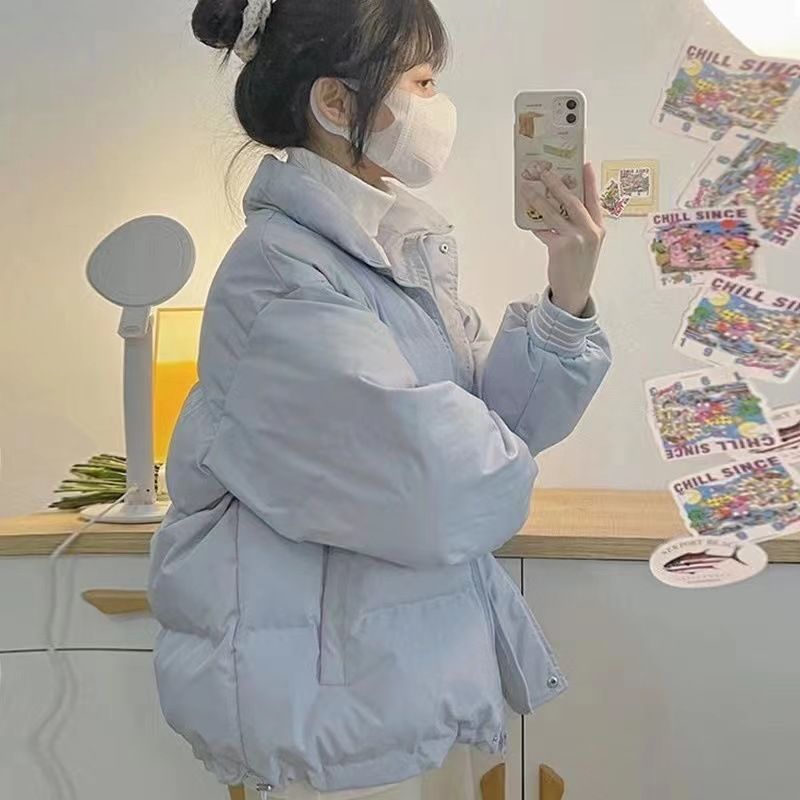 Damenmode lockere Studentenbrotjacke kurze baumwollgefütterte Jacke_voghion.com