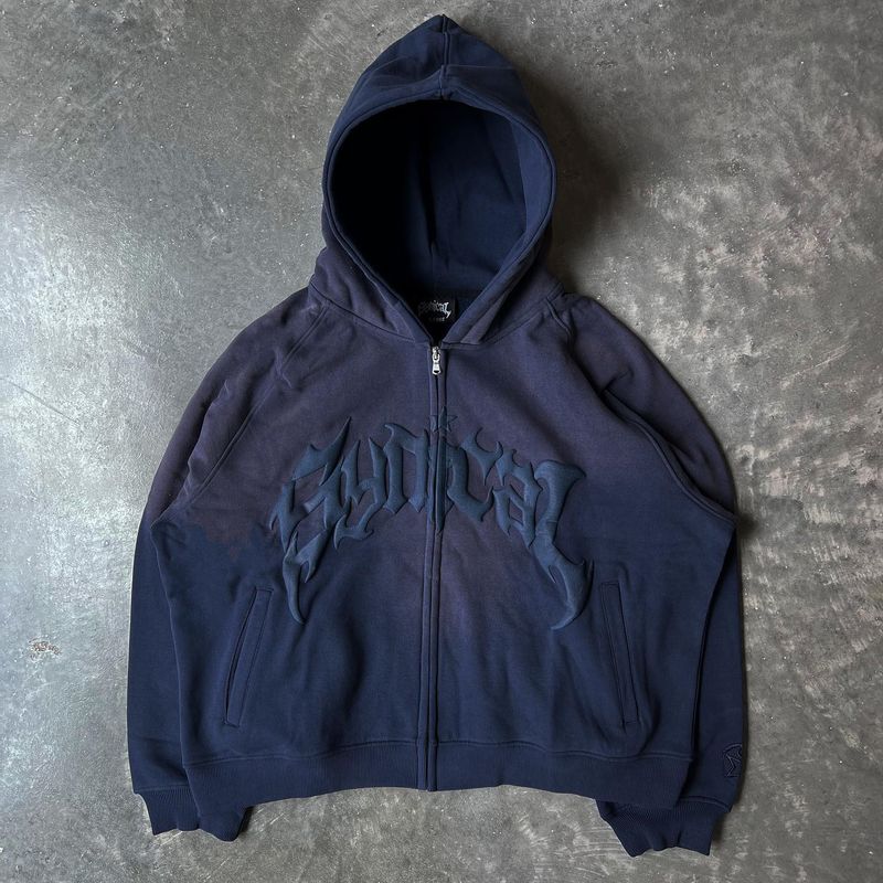 Abbigliamento maschile Spot nuova felpa con cerniera retrò Felpa con cappuccio con stampa di stelle e lettere gotiche Capispalla casual da uomo_voghion.com