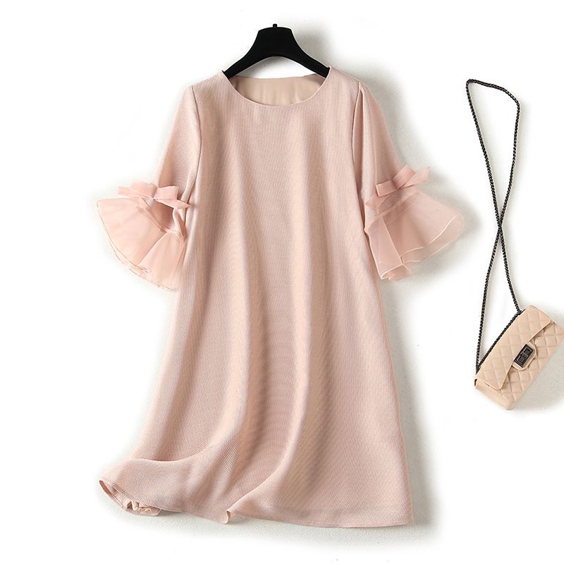Plus Size Slimming Mesh And Organza Pink Short French Style Socialite Dress For Petite Women Breathable Dress Garment_voghion.com
