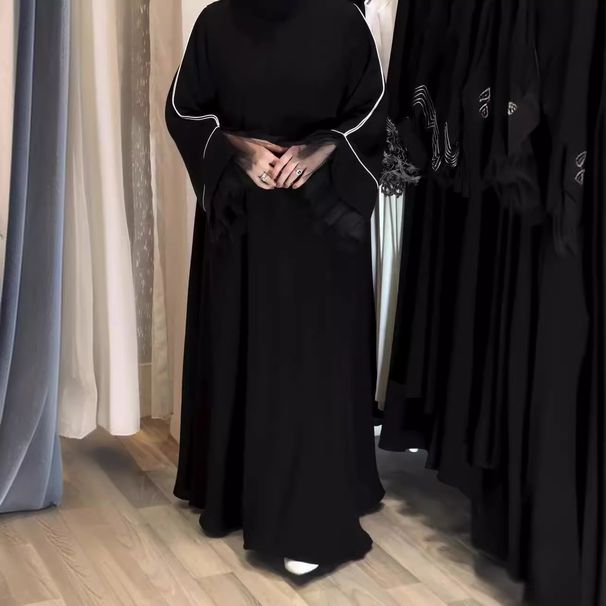 Luxuriöses Maxikleid im orientalischen Stil – Elegante, lockere Damentunika mit Netzverzierung (Schwarz, S/M/L/XL/XXL)_voghion.com