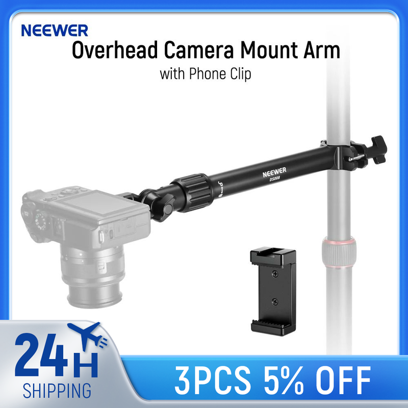 NEEWER Overhead Mount with Phone Clip 28cm 180°&360° Holding Arm Desk Stand for Camera LED Ring Light Microphone_voghion.com