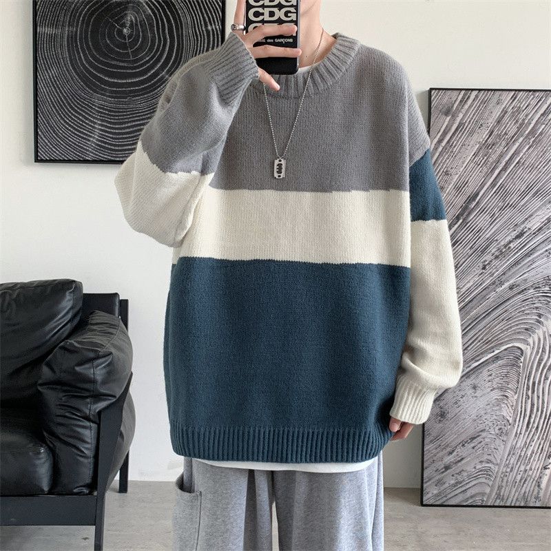 Pull à col rond assorti de couleurs pour hommes, pull tendance ample et décontracté de style Harajuku pour couple, printemps et automne_voghion.com