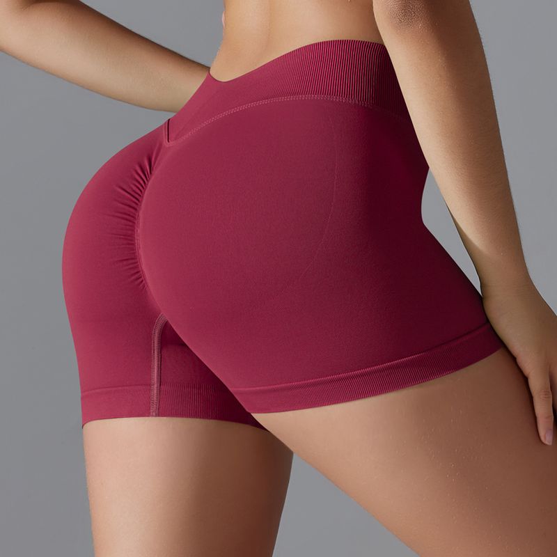Seamless Knitted Solid Color Tight Peach Hip V Waist Yoga Sports, Running, Fitness, Three Point Shorts for Women_voghion.com