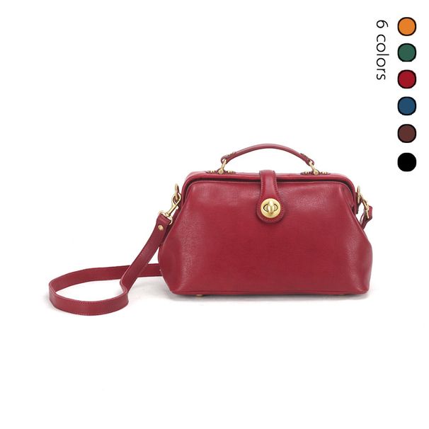 Sac de médecin rétro littéraire fait à la main en cuir de vache pour femme Sac de médecin Sac à main en cuir véritable Sac messager en cuir tanné végétal Sac décontracté en or_voghion.com