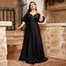 Elegant Off-Shoulder Evening Gown – Stretch Satin Formal Dress With Deep V-Neck (Plus Size 0XL-4XL, Black Velvet Finish)_voghion.com