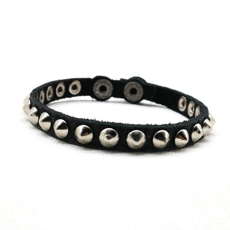 Braccialetto Punk One Row Spike in pelle di mucca, accessori rock non mainstream_voghion.com