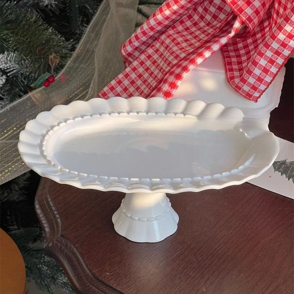 Lace Ceramic Tiered Cake Stand Oval Dessert Display Plate_voghion.com
