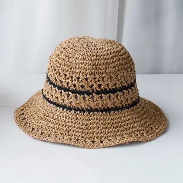 Hot Sale 2024 Womens Straw Hats crochet bucket UV Protection Sun Visor stripe Fisherman's Visors Ladies Women Summer hat Cap_voghion.com