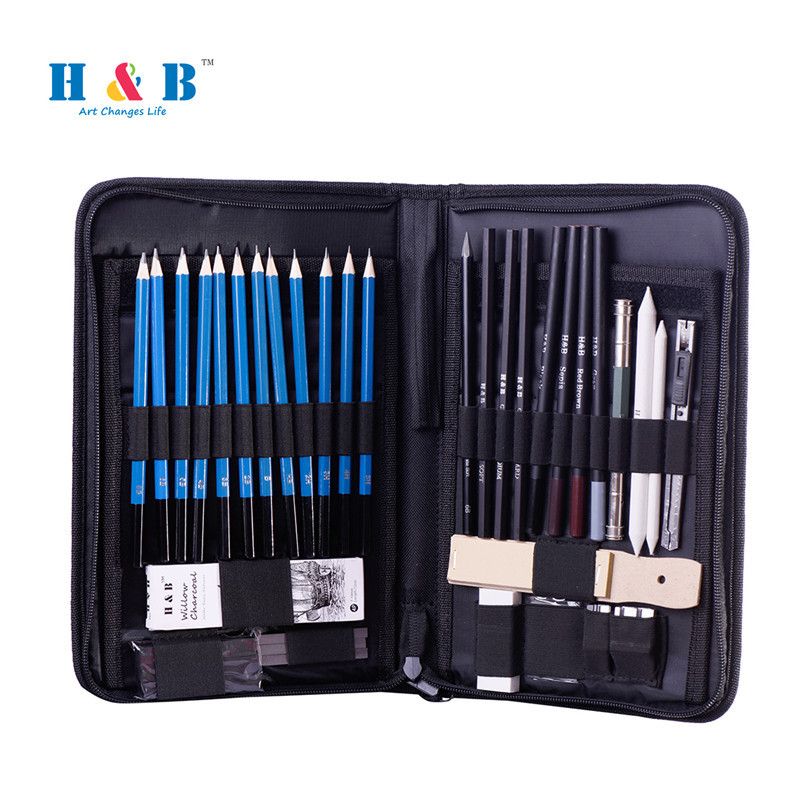 Juego de 40 lápices de dibujo con carboncillo para principiantes, material para dibujar en estuche de nailon vertical._voghion.com