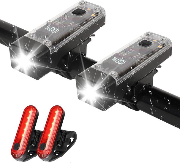 Pacote com 2 luzes de bicicleta dianteiras e traseiras, luzes de bicicleta recarregáveis USB-C dianteiras e traseiras, conjunto de faróis e lanternas traseiras, LED de alto lúmen à prova d'água IPX4_voghion.com