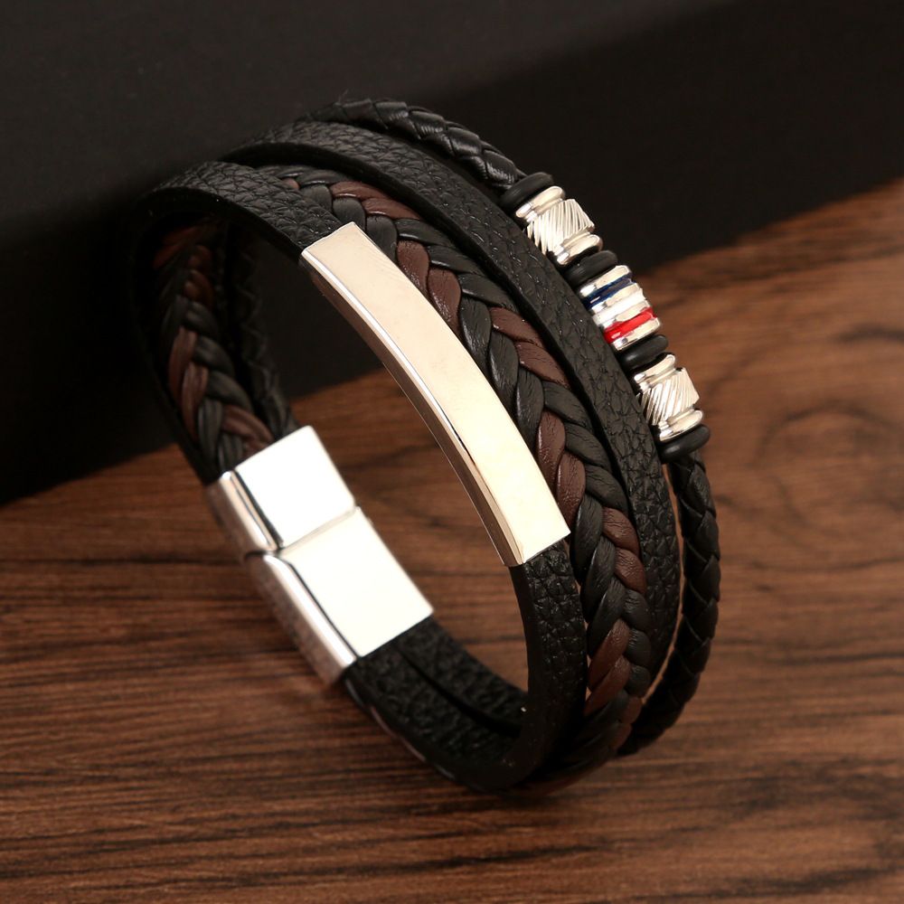 Grenzüberschreitendes europäisches und amerikanisches neues Originaldesign Herrenarmband aus Leder, handgewebt, Legierung, Magnetschnalle, Armband, Schmuck_voghion.com