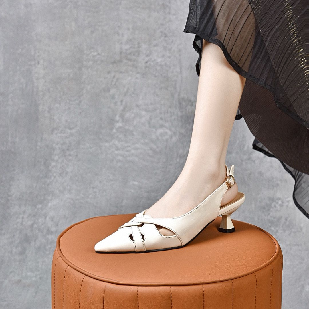 Ženski sandali s koničasto peto v korejskem slogu, poletje 2024, majhni, sveže pleteni votli sandali z zaprtim prstom in votlo mačjo peto_voghion.com