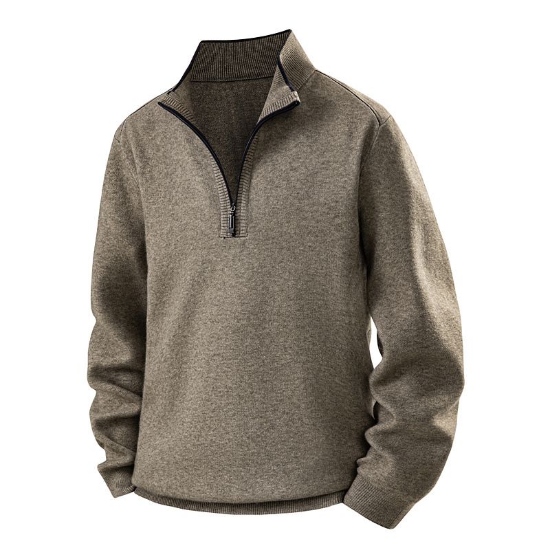Maglione da uomo con collo alto e cerniera, spesso, casual, ampio, per autunno e inverno_voghion.com