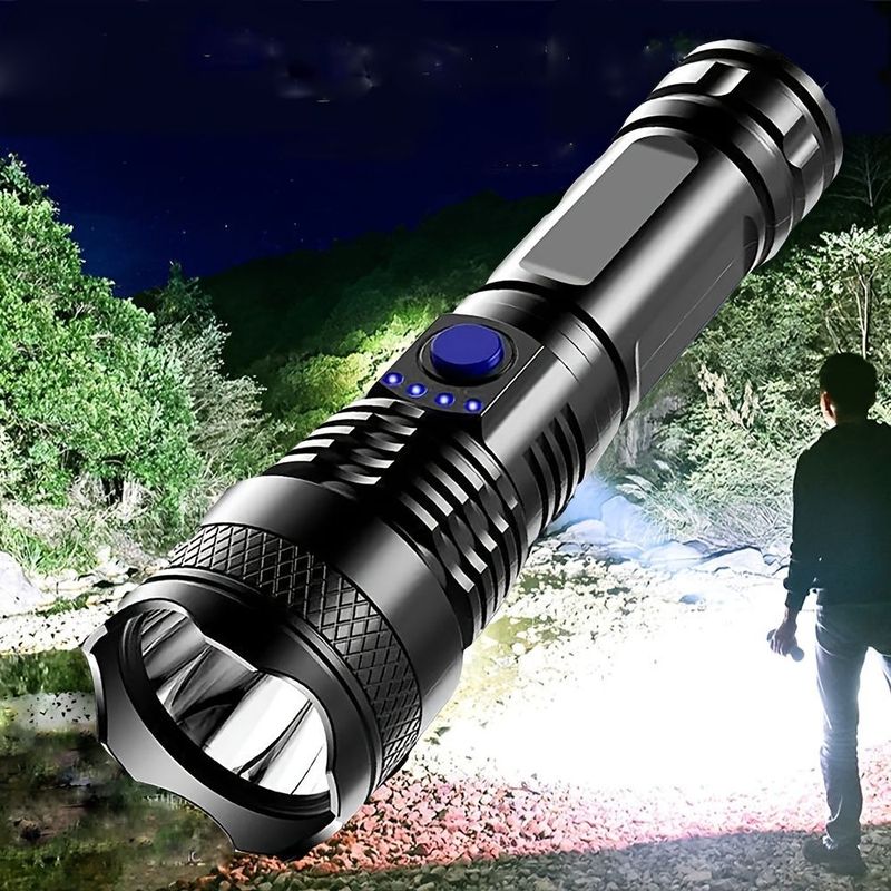 USB Chargeable Strong Light Handheld Flashlight; Plastic Material; Suitable For Camping Backpacking Hiking_voghion.com