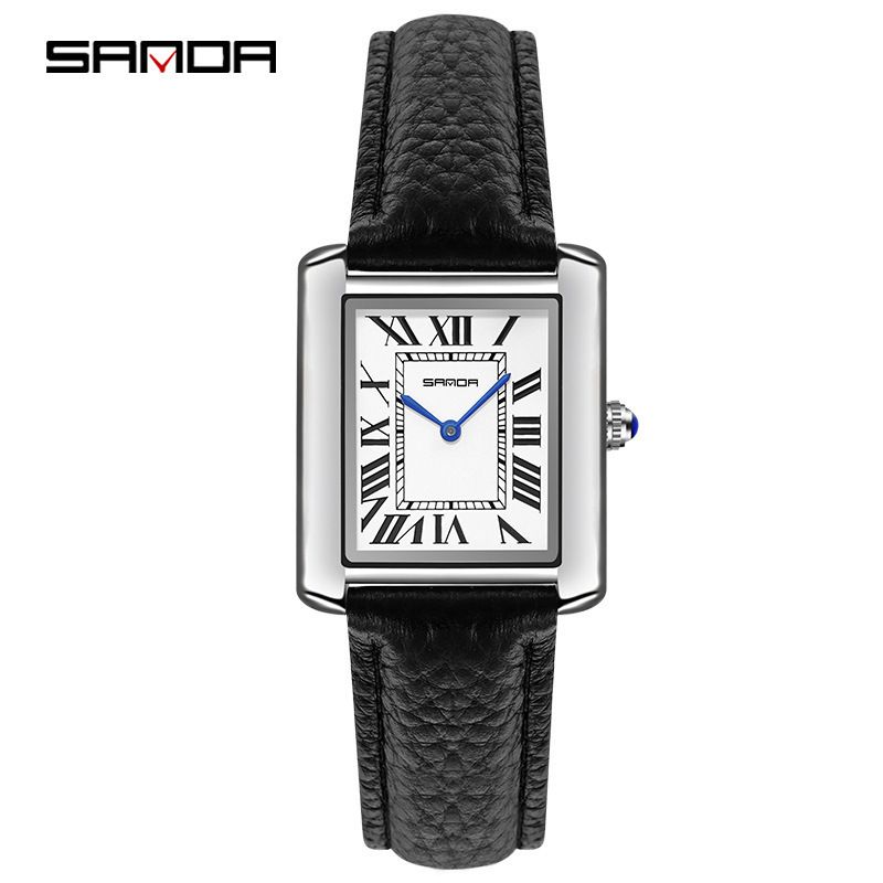 Women's Classic Rectangle Tank Watch With Butterfly Clasp, Genuine Leather Strap, Water Resistant Quartz Movement, Minimalist Design For Casual_voghion.com