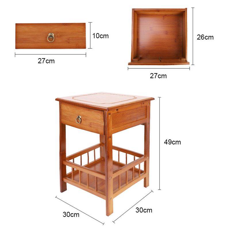 Wisfor Bamboo Bedside End Table Nightstand Display Plant Stand Shelf With Drawer_voghion.com